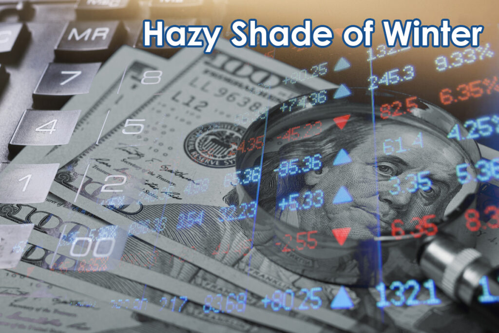 Dollar bills overlaid with stock market data and a calculator, conveying financial analysis.