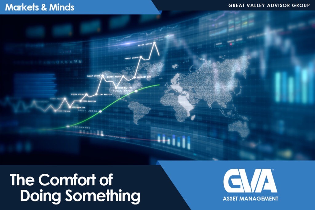 Marketing banner with blue theme, featuring a rising line graph and world map, plus 'The Comfort of Doing Something' and GVA Asset Management branding.
