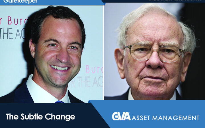 Split-screen: smiling man in a navy suit on the left, older man with glasses on the right; cover for 'The Subtle Change' with Gatekeeper and GVA Asset Management branding.